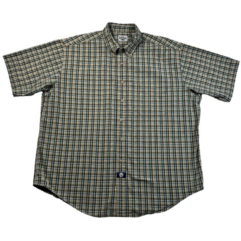 Lee Dungaree Shirt Men's S/S Plaid Button Down Cotton Cream Blue Green Lg